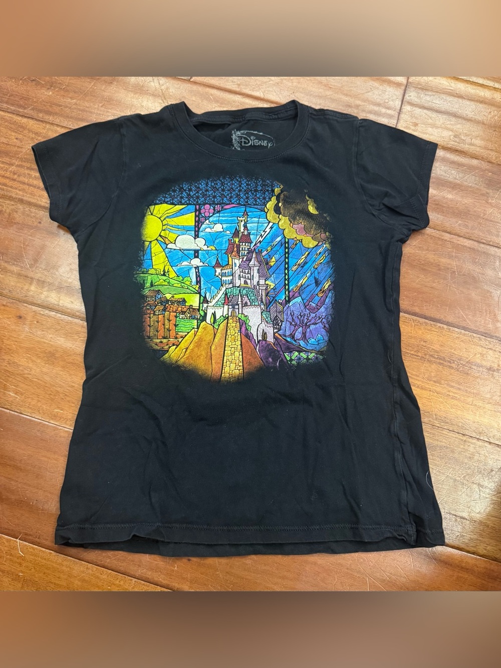 Disney Black Stained-Glass Castle Graphic Tee